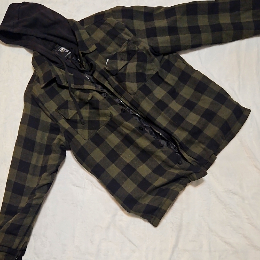 Tony Hawk Mens Quilted Lining Hooded Sherpa Jacket Green/ Black